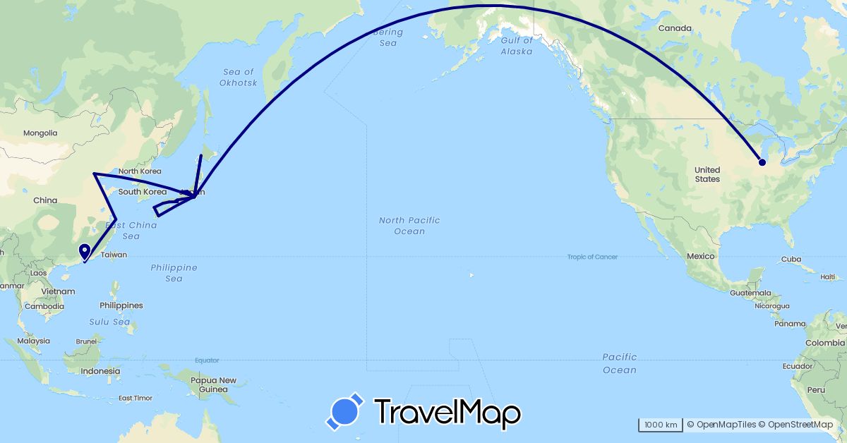 TravelMap itinerary: driving in China, Japan, United States (Asia, North America)